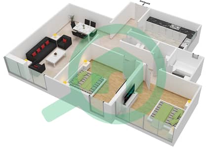 المخططات الطابقية لتصميم النموذج F01 FLOOR 22-23 شقة 2 غرفة نوم - برج ناصر