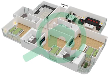 Нассер Тауэр - Апартамент 3 Cпальни планировка Тип F02  FLOOR 22-23