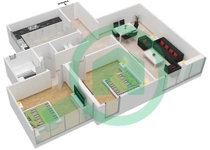 المخططات الطابقية لتصميم النموذج F04  FLOOR 22-23 شقة 2 غرفة نوم - برج ناصر