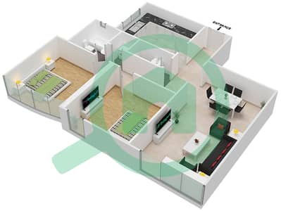المخططات الطابقية لتصميم النموذج F04  FLOOR 21-24 شقة 2 غرفة نوم - برج ناصر