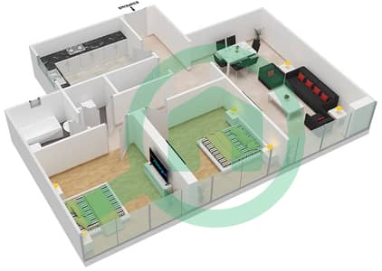 المخططات الطابقية لتصميم النموذج F10 FLOOR 21-24 شقة 2 غرفة نوم - برج ناصر