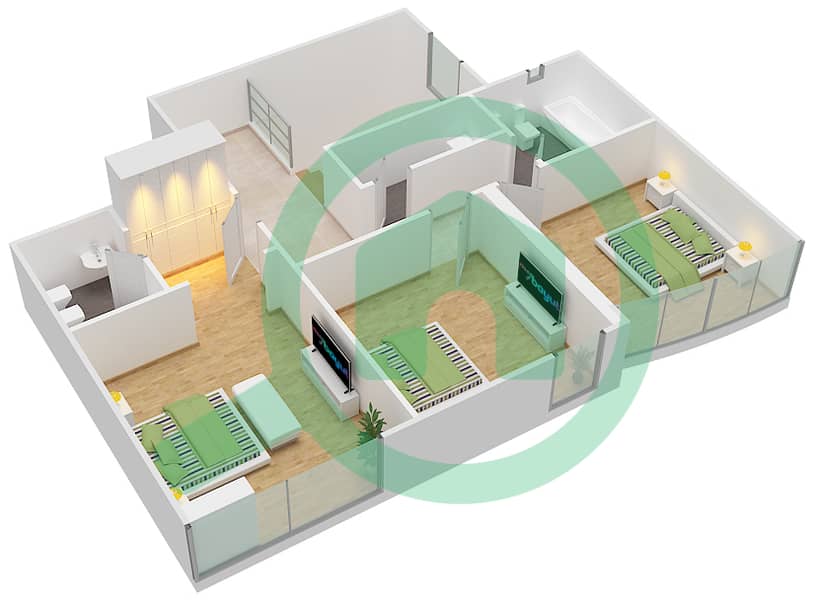 Нассер Тауэр - Апартамент 3 Cпальни планировка Тип F01 DUPLEX First Floor image3D