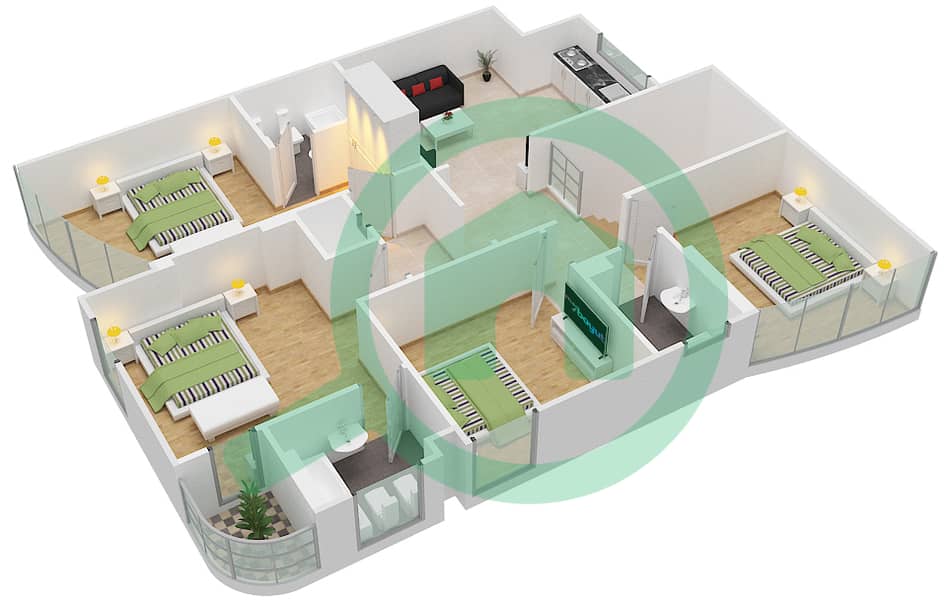 المخططات الطابقية لتصميم النموذج F03 DUPLEX شقة 5 غرف نوم - برج ناصر First Floor image3D