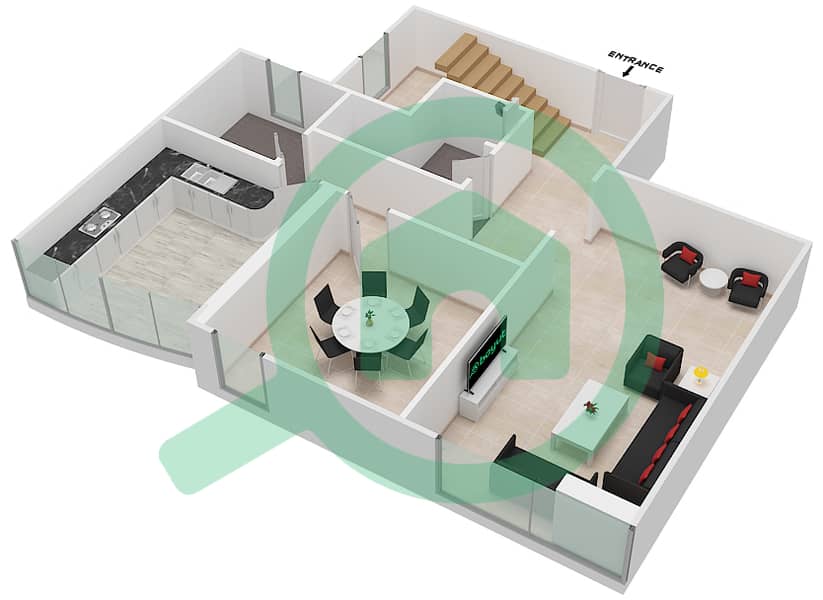 المخططات الطابقية لتصميم النموذج F04 DUPLEX شقة 3 غرف نوم - برج ناصر Ground Floor image3D