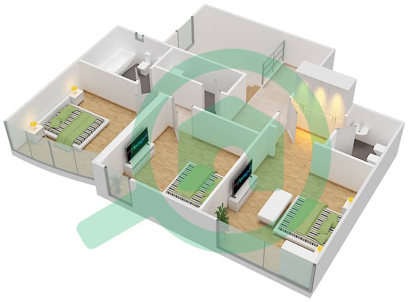 المخططات الطابقية لتصميم النموذج F04 DUPLEX شقة 3 غرف نوم - برج ناصر First Floor image3D