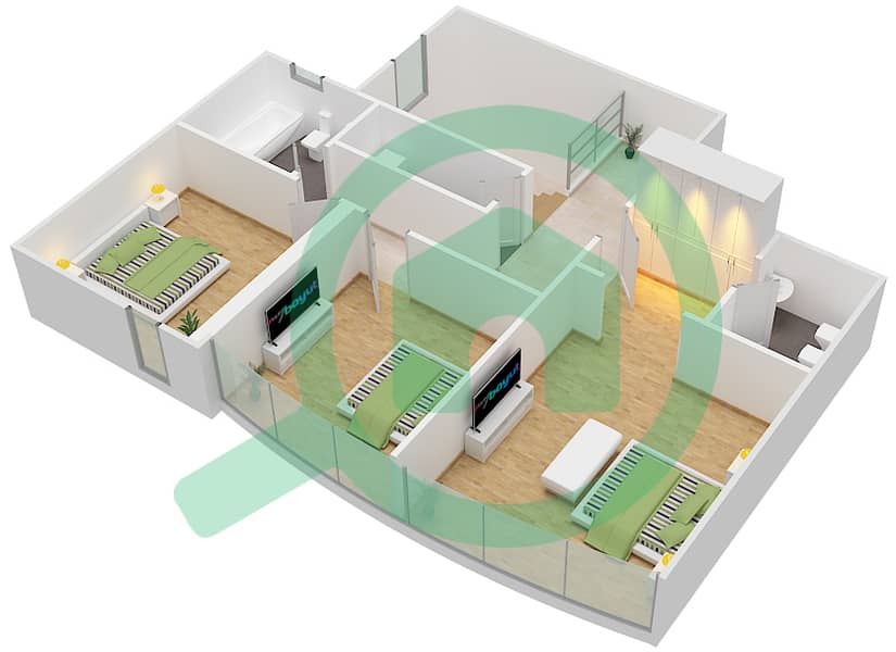 المخططات الطابقية لتصميم النموذج F06 DUPLEX شقة 3 غرف نوم - برج ناصر First Floor image3D