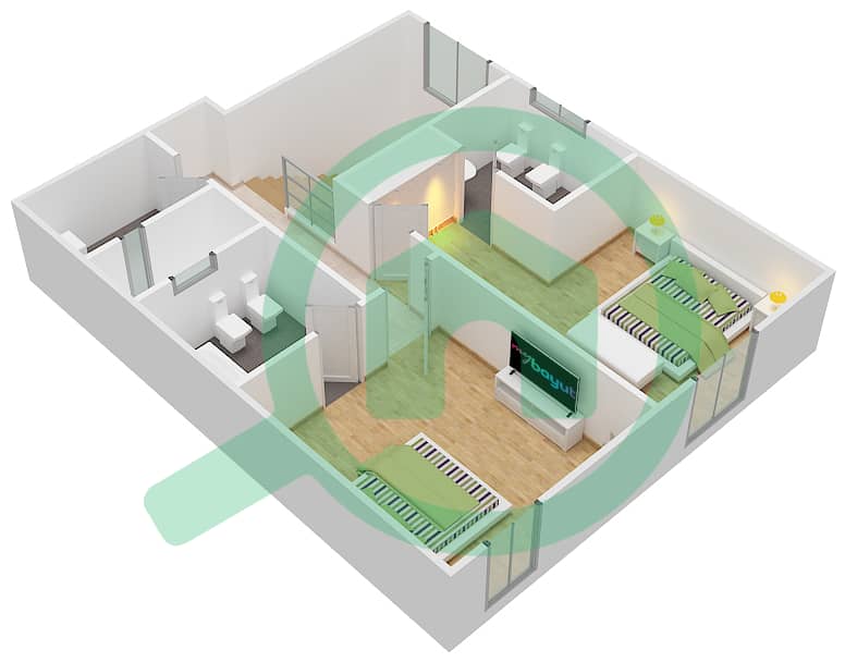المخططات الطابقية لتصميم النموذج F07 DUPLEX شقة 2 غرفة نوم - برج ناصر First Floor image3D