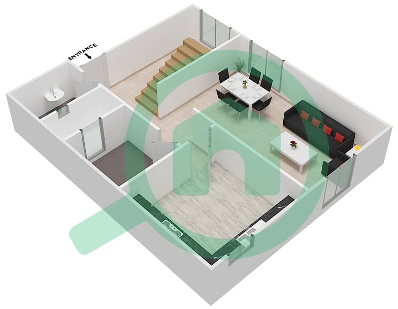المخططات الطابقية لتصميم النموذج F07 DUPLEX شقة 2 غرفة نوم - برج ناصر Ground Floor image3D