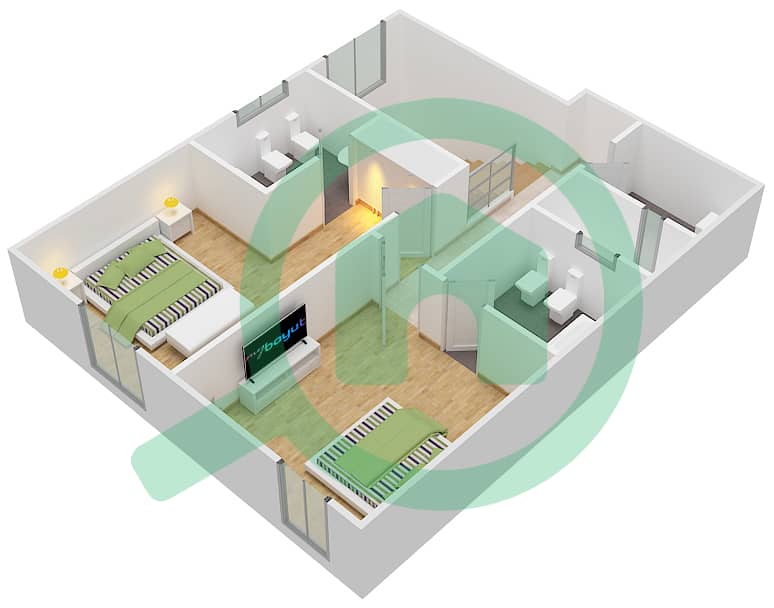 المخططات الطابقية لتصميم النموذج F08 DUPLEX شقة 2 غرفة نوم - برج ناصر First Floor image3D