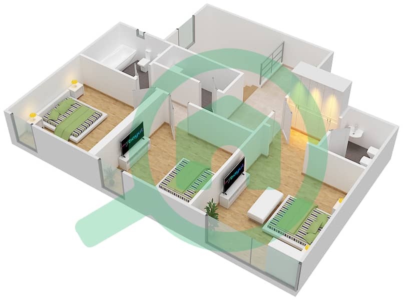 المخططات الطابقية لتصميم النموذج F10 DUPLEX شقة 3 غرف نوم - برج ناصر First Floor image3D
