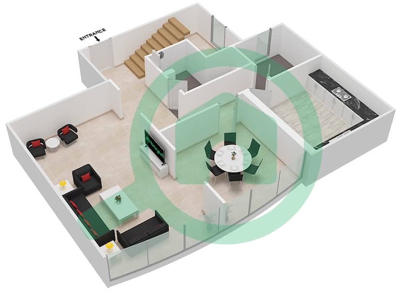 المخططات الطابقية لتصميم النموذج F09 DUPLEX شقة 3 غرف نوم - برج ناصر Ground Floor image3D