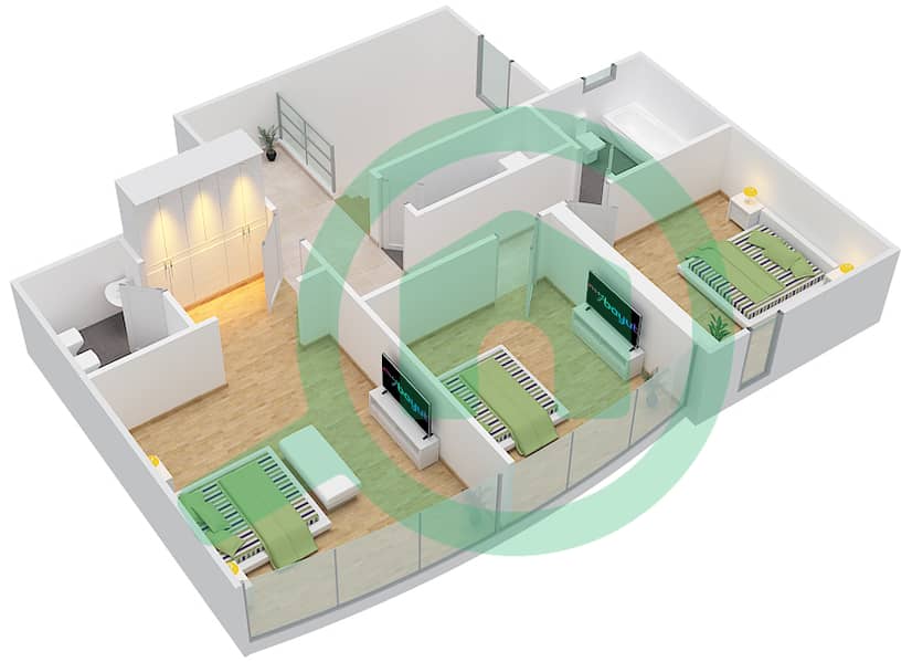 المخططات الطابقية لتصميم النموذج F09 DUPLEX شقة 3 غرف نوم - برج ناصر First Floor image3D