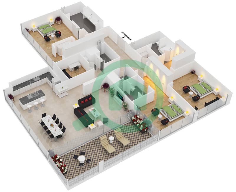 DT1 Tower - 3 Bedroom Apartment Unit 1603 Floor plan interactive3D