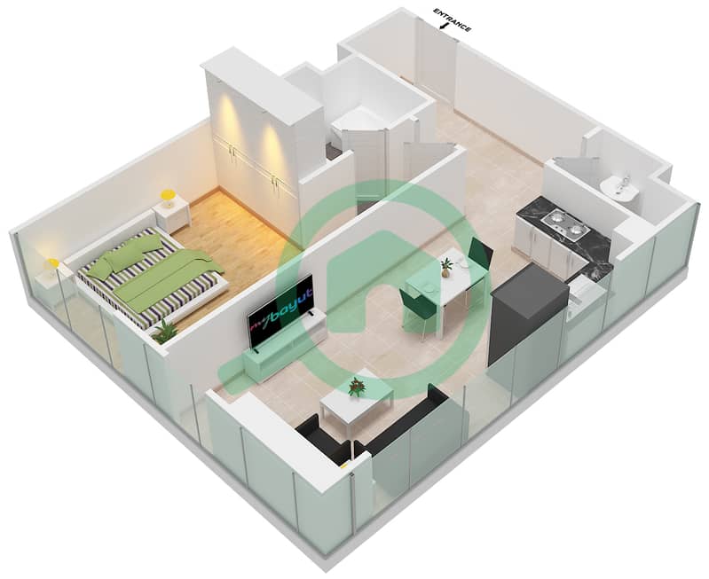Bellevue Tower 1 - 1 Bedroom Apartment Type/unit 06/6B Floor plan interactive3D