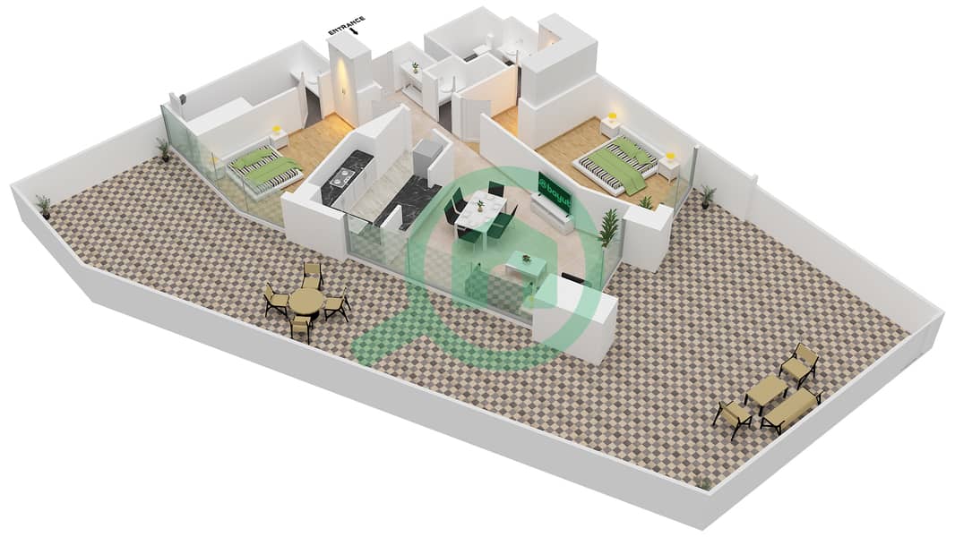 المخططات الطابقية لتصميم النموذج / الوحدة 4/6A / FLOOR L01 شقة 2 غرفة نوم - برج بلفيو 1 Floor L01 interactive3D