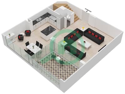 المخططات الطابقية لتصميم النموذج / الوحدة DUPLEX/5 شقة 1 غرفة نوم - برج بلفيو 1