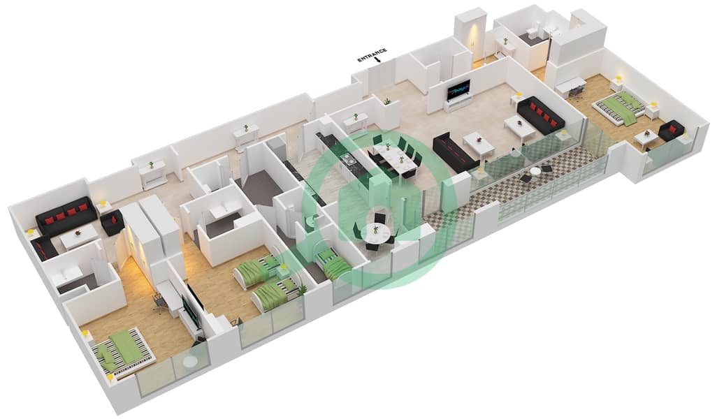 المخططات الطابقية لتصميم النموذج / الوحدة 2/2 / FLOOR L22 بنتهاوس 3 غرف نوم - برج بلفيو 1 Floor L22 interactive3D