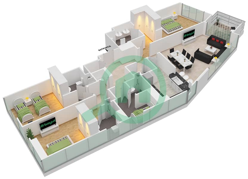 贝尔维尤1号大厦 - 3 卧室顶楼公寓类型／单位2/6 / FLOOR L02-L21戶型图 Floor L02-L21 interactive3D