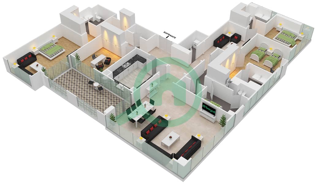 Bellevue Tower 1 - 3 Bedroom Penthouse Type/unit 01/1 Floor plan interactive3D