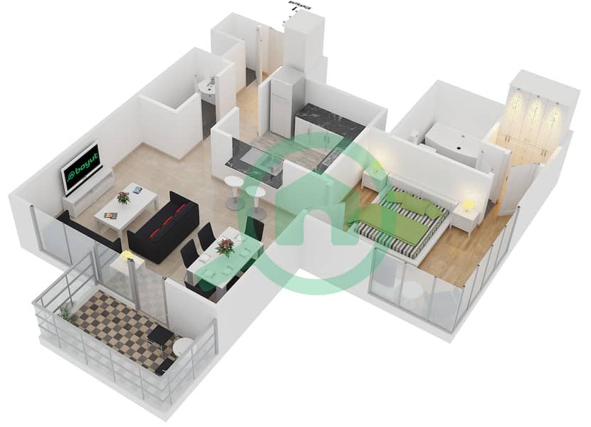 29大道2号塔楼 - 1 卧室公寓套房2 FLOOR 6-32戶型图 interactive3D