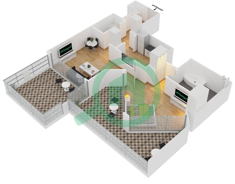29大道2号塔楼 - 1 卧室公寓套房3 FLOOR 33戶型图 interactive3D