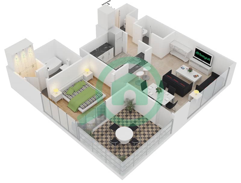 المخططات الطابقية لتصميم التصميم 4 FLOOR 4-5 شقة 1 غرفة نوم - 29 بوليفارد 2 interactive3D