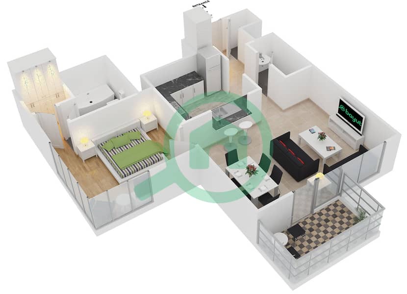 المخططات الطابقية لتصميم التصميم 4 FLOOR 6-32 شقة 1 غرفة نوم - 29 بوليفارد 2 interactive3D
