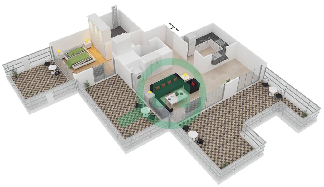 29大道2号塔楼 - 1 卧室公寓套房2 FLOOR 33戶型图 interactive3D