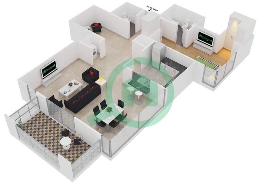 29大道2号塔楼 - 1 卧室公寓套房8 FLOOR 4-5戶型图 interactive3D