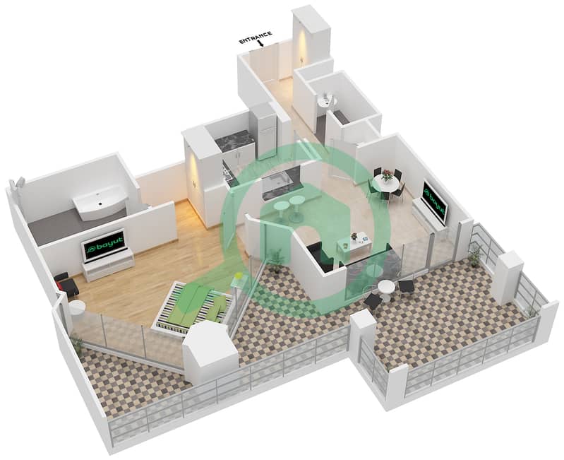 المخططات الطابقية لتصميم التصميم 6 FLOOR 33 شقة 1 غرفة نوم - 29 بوليفارد 2 interactive3D