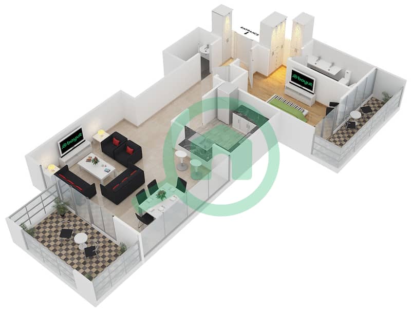 المخططات الطابقية لتصميم التصميم 8 FLOOR 25 شقة 1 غرفة نوم - 29 بوليفارد 2 interactive3D