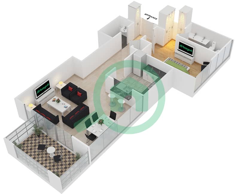 المخططات الطابقية لتصميم التصميم 8 FLOOOR 26 شقة 1 غرفة نوم - 29 بوليفارد 2 interactive3D