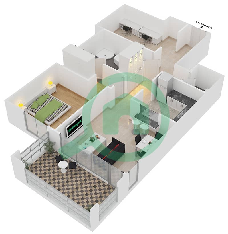 المخططات الطابقية لتصميم التصميم 11 FLOOR 4-5,6-26 شقة 1 غرفة نوم - 29 بوليفارد 2 interactive3D