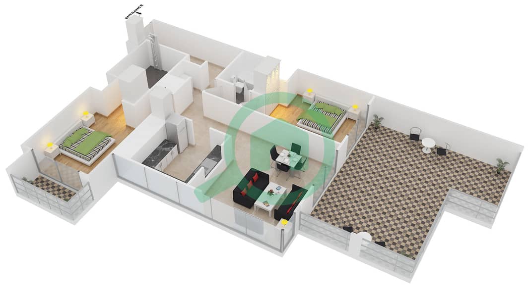 المخططات الطابقية لتصميم التصميم 5 FLOOR 33 شقة 2 غرفة نوم - 29 بوليفارد 2 interactive3D
