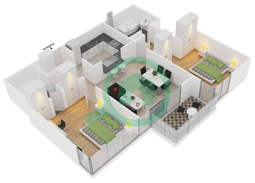 المخططات الطابقية لتصميم التصميم 7 FLOOR 6-24,4-5 شقة 2 غرفة نوم - 29 بوليفارد 2 interactive3D