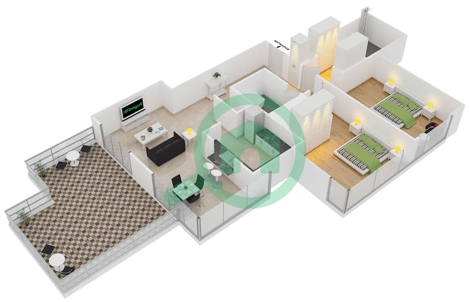 المخططات الطابقية لتصميم التصميم 7 FLOOR 27 شقة 2 غرفة نوم - 29 بوليفارد 2 interactive3D
