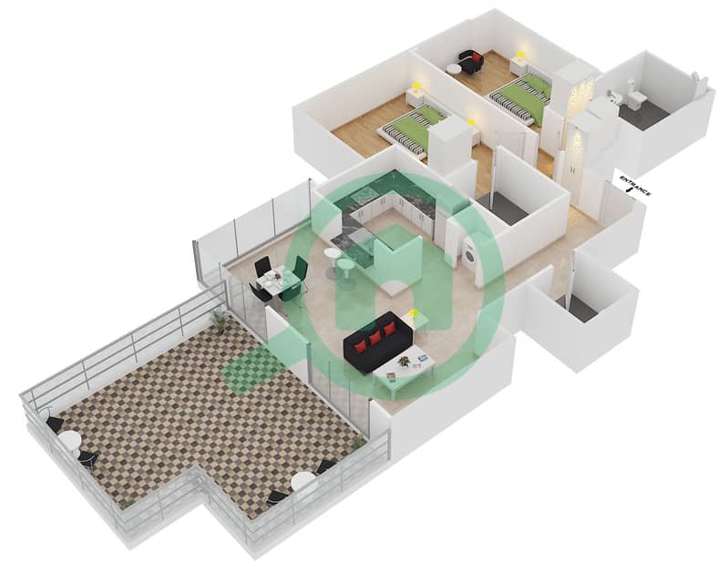 المخططات الطابقية لتصميم التصميم 8 FLOOR 27 شقة 2 غرفة نوم - 29 بوليفارد 2 interactive3D