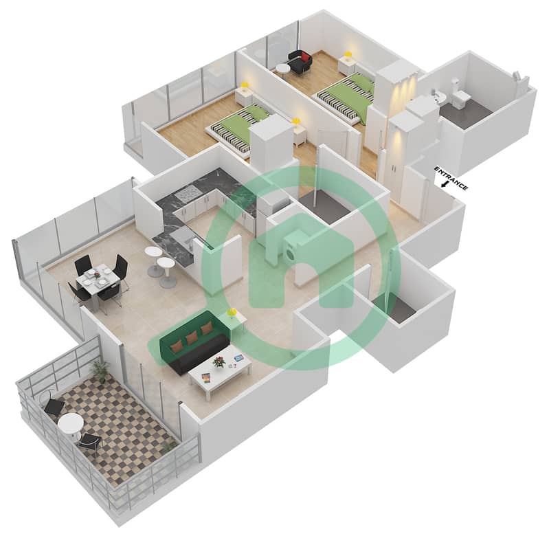 المخططات الطابقية لتصميم التصميم 8 FLOOR 28 شقة 2 غرفة نوم - 29 بوليفارد 2 interactive3D