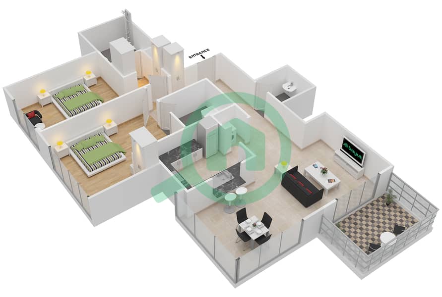 المخططات الطابقية لتصميم التصميم 8 FLOOR 30-31 شقة 2 غرفة نوم - 29 بوليفارد 2 interactive3D