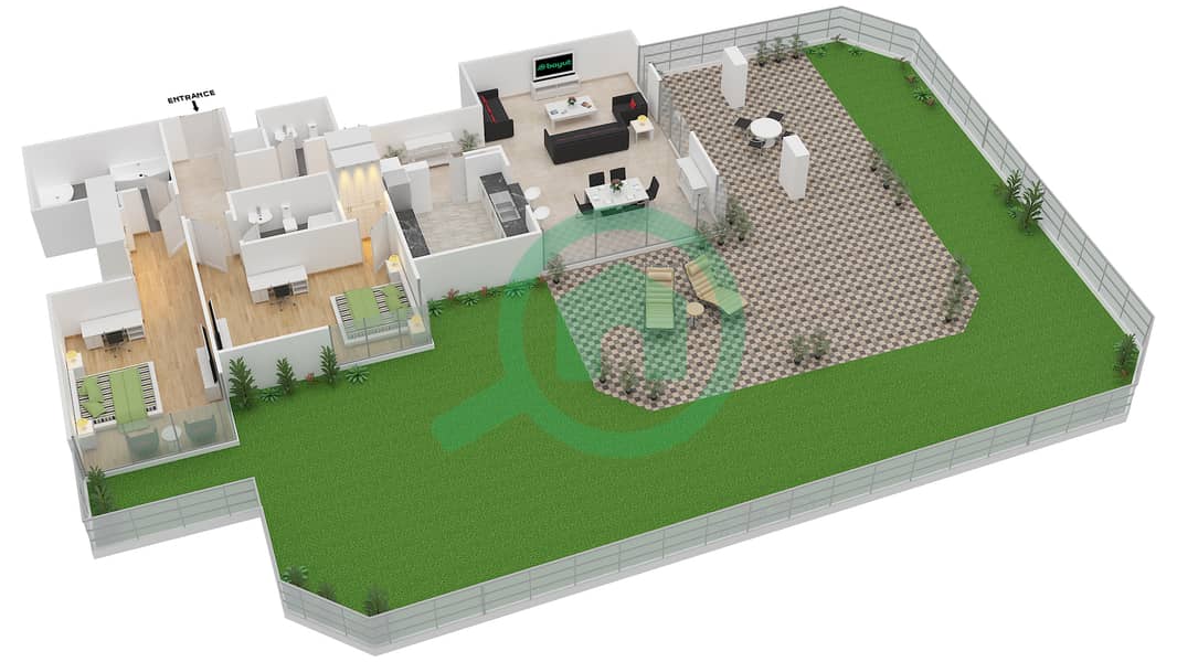 المخططات الطابقية لتصميم التصميم 9 FLOOR 3 شقة 2 غرفة نوم - 29 بوليفارد 2 interactive3D