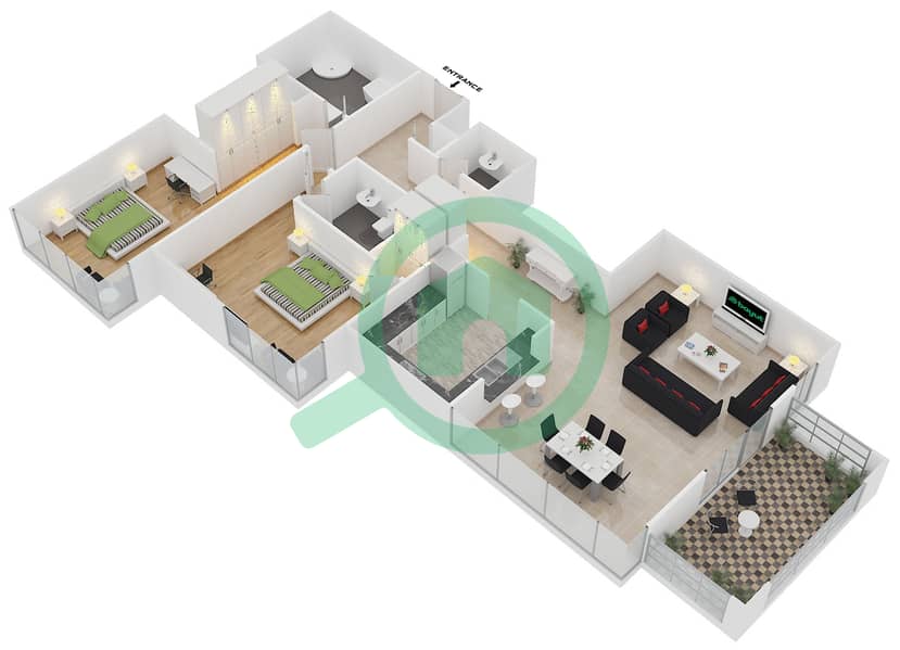 المخططات الطابقية لتصميم التصميم 9 FLOOR 4-5,6-20 شقة 2 غرفة نوم - 29 بوليفارد 2 interactive3D