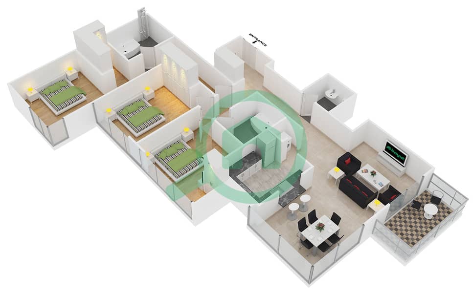 Floor plans for Suite 8 FLOOR 32 3bedroom Apartments in