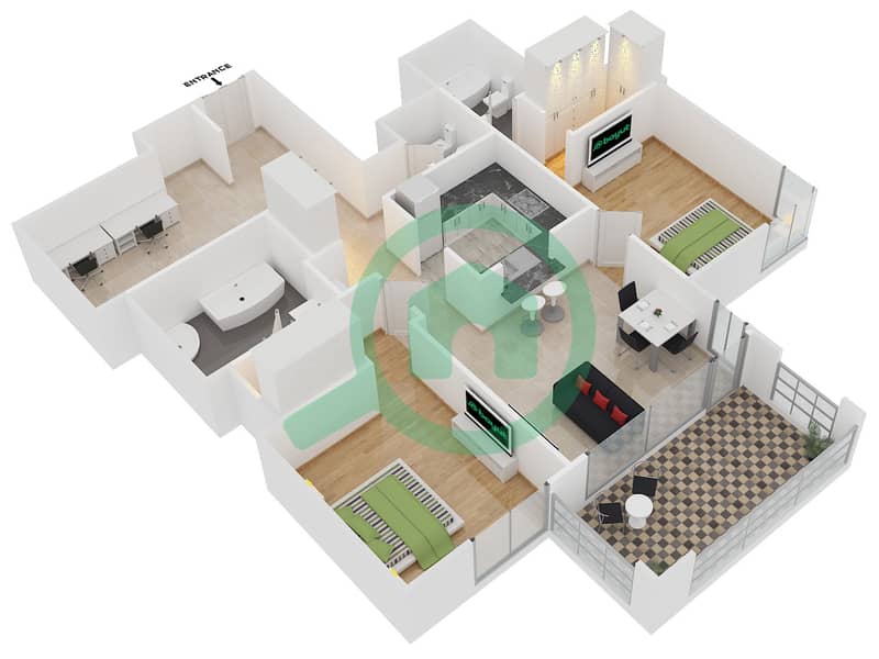 29 Boulevard 2 - 2 Bedroom Apartment Suite 9 FLOOR 27-31 Floor plan interactive3D