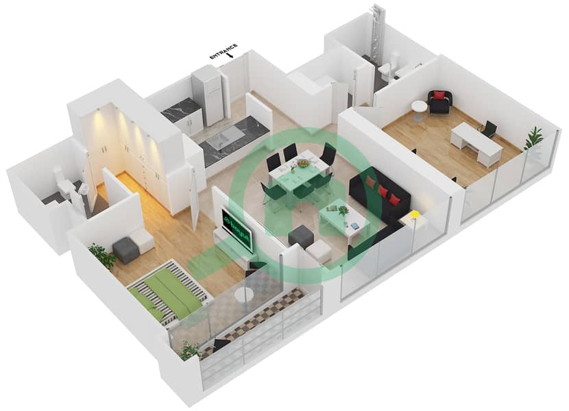 Мада Резиденсес - Апартамент 1 Спальня планировка Тип 7 FLOOR 6-13 interactive3D