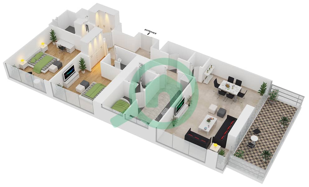 Мада Резиденсес - Апартамент 2 Cпальни планировка Тип 5 FLOOR 6-13,15-22,24-31 interactive3D