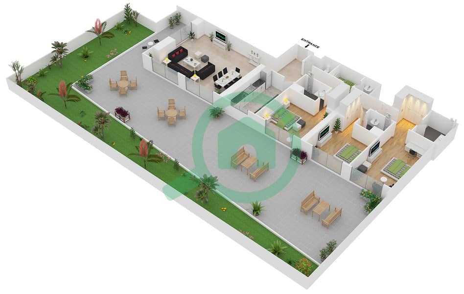 Мада Резиденсес - Апартамент 3 Cпальни планировка Тип 3 FLOOR 5 interactive3D