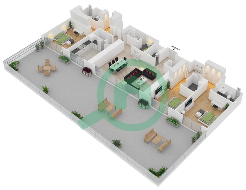 المخططات الطابقية لتصميم النموذج 4 FLOOR 5 شقة 3 غرف نوم - مدى ريزيدنس interactive3D