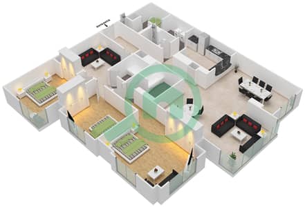 Тауэр Аль Анбар - Апартамент 3 Cпальни планировка Единица измерения 1 / FLOOR 1
