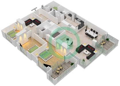Al Anbar Tower - 3 Bed Apartments Unit 1 / Floor 8-11 Floor plan