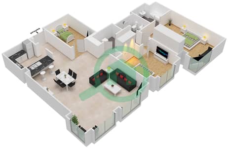 Al Anbar Tower - 3 Bedroom Apartment Unit 1 / FLOOR 1 Floor plan